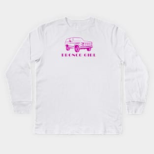 1980-1986 Bronco Girl Dark Pink Print Kids Long Sleeve T-Shirt